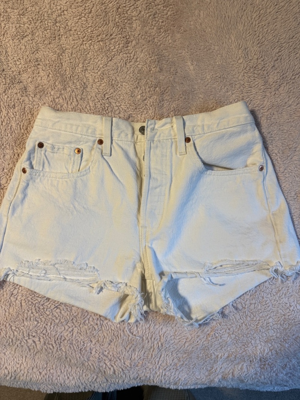 Levi's White Distressed Denim Shorts